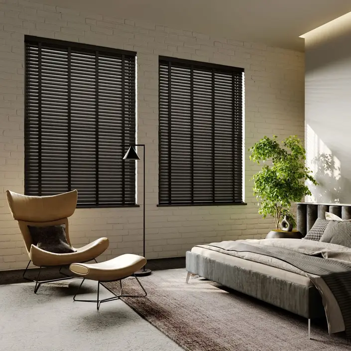 Dark Wood Venetian Blinds Hull Bedroom