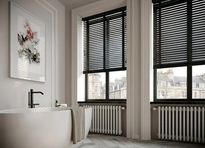 Dark Fauxwood Blinds in Old Bathroom Hull Dark Fauxwood Blinds in Old Bathroom Hull