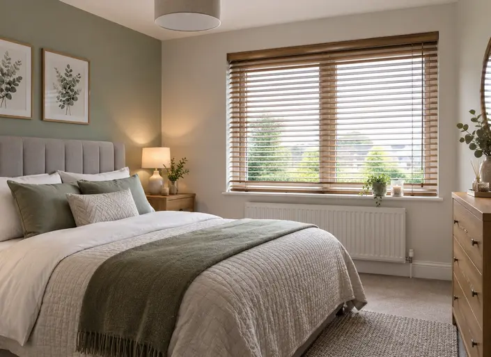 Wood Venetian Blinds in a typical Hull bedroom Wood Venetian Blinds in a typical Hull bedroom