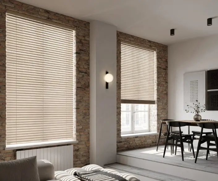 Ivory Wooden Venetians in Contemporary Hull Lounge Dinning Room